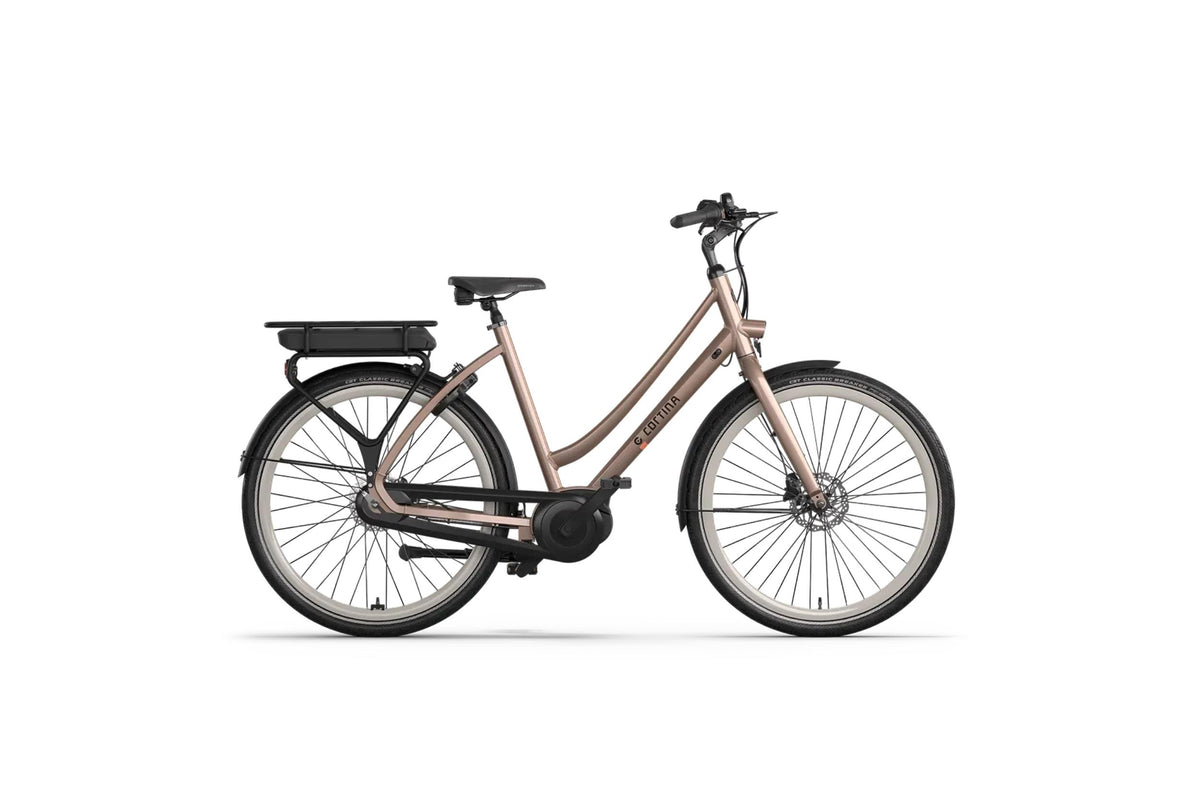Afbeelding van een E-Tide Dames electric bikes, uitgevoerd in Dove Sand Gloss